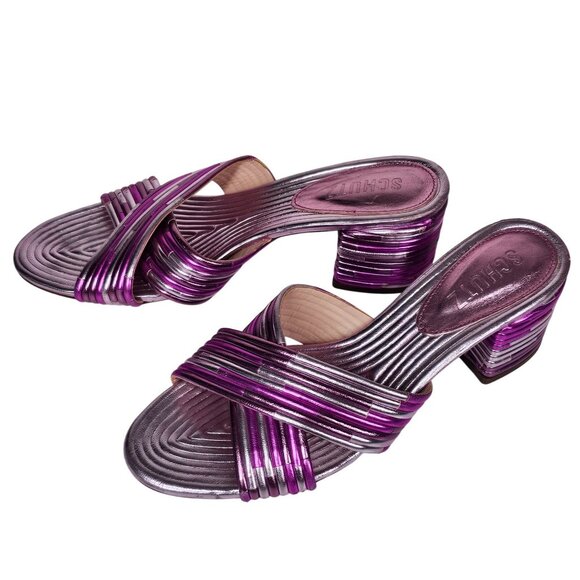 Schutz Metallic Quilted Anna Kate Peep Toe Block‎ Heel BARBIE Sandals Women's 36 - Picture 4 of 12